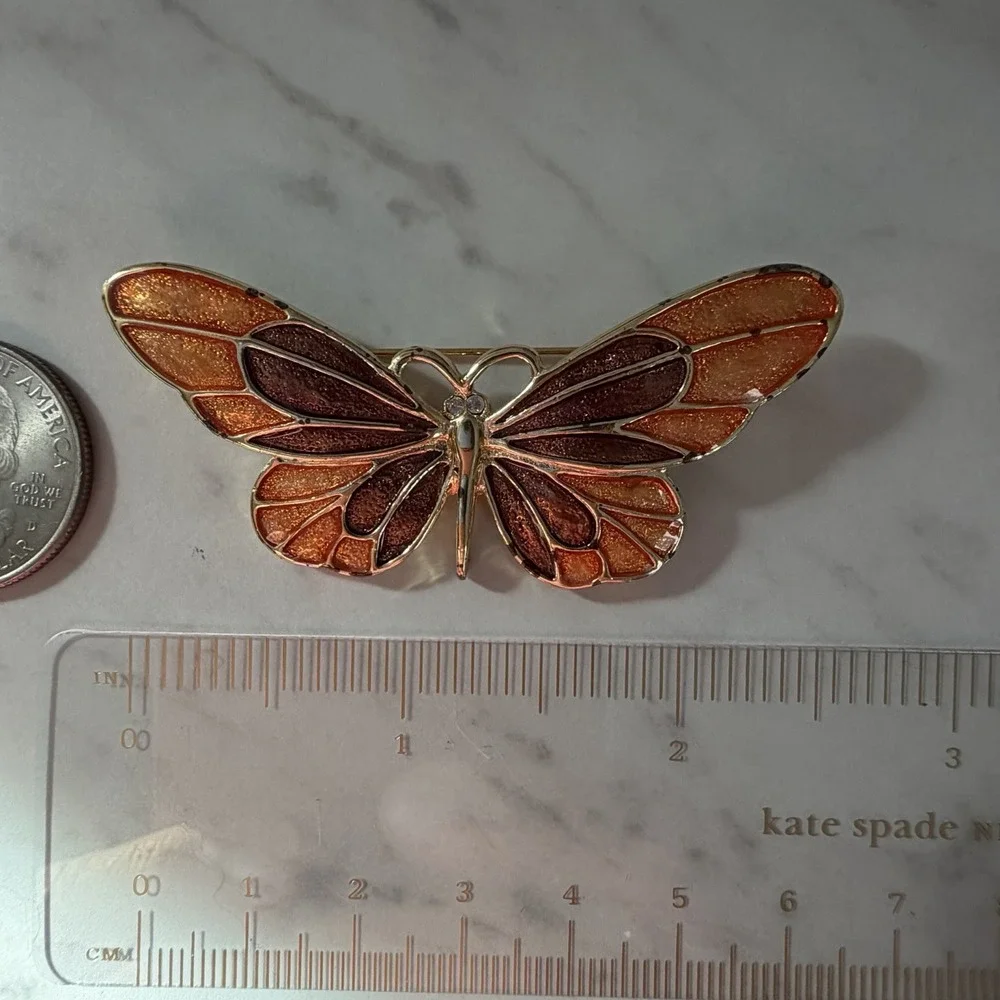 Vintage SFJ‎ Orange Brown Enamel Butterfly Pin Brooch Orange Brown Gold Tone